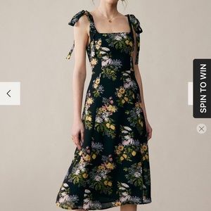 Black Floral Tie Strap Midi Dress